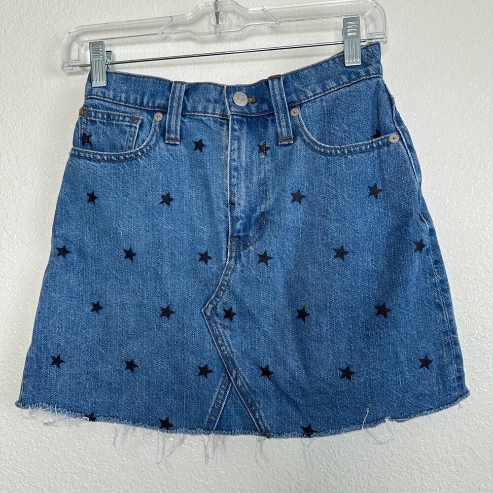 Madewell Rigid Denim A-Line Mini‎ Skirt Star Print 23 - Picture 2 of 8